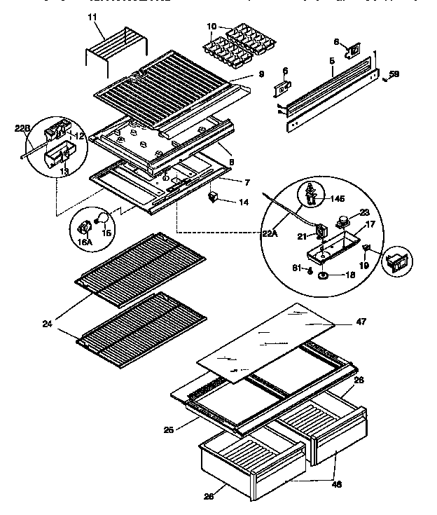 Kenmore 253688087990 shelves and accessories diagram