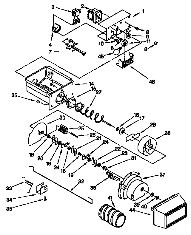 Whirlpool ED22CQXFW00 motor and ice container diagram