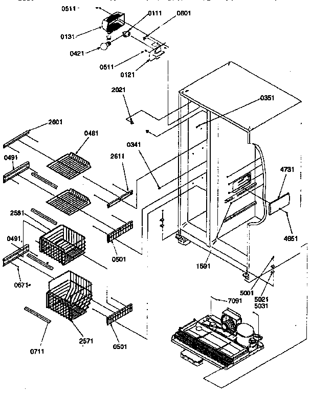 Kenmore 59657582791 freezer shelves and lights diagram