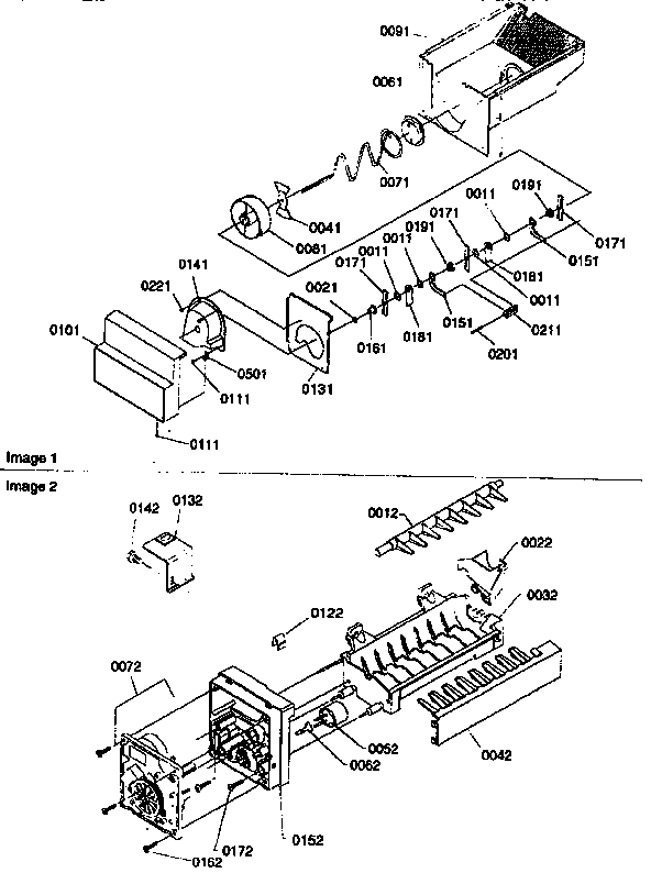 Kenmore 59657582791 ice bucket auger and ice maker diagram