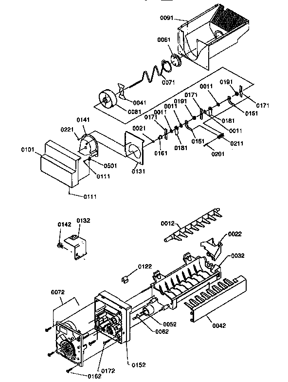 Kenmore 59657542791 ice bucket aguer and ice maker parts diagram