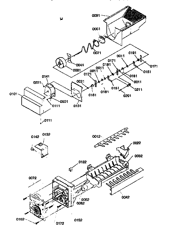 Kenmore 59657087791 ice bucket auger/ice maker parts diagram