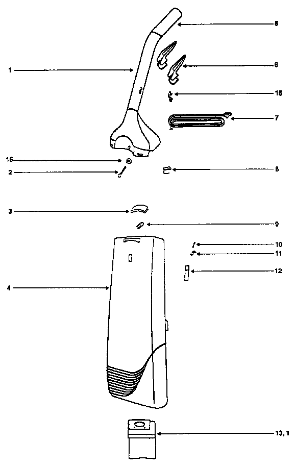 Eureka SC6484DT handle and bag housing diagram