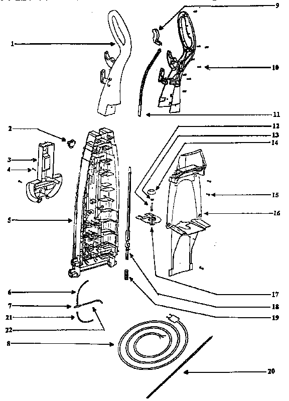 Eureka 2440BT-1 handle and bag housing diagram