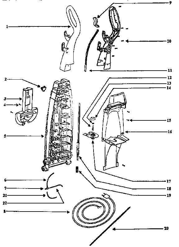 Eureka 2440BT handle and bag housing diagram