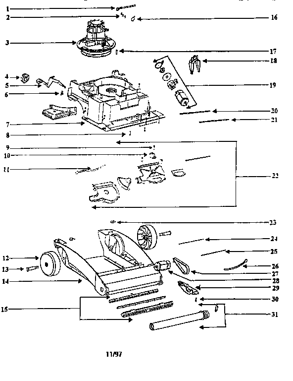 Eureka 2450BT-1 nozzle and motor assembly diagram