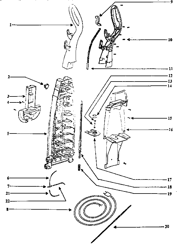 Eureka 2450BT-1 handle and bag housing diagram