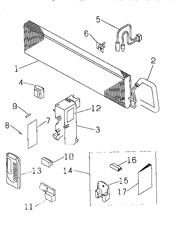 Mitsubishi SRK12CEPU-W heat exchanger and control assembly diagram