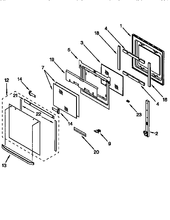 Whirlpool RBD275PDQ1 upper oven door diagram