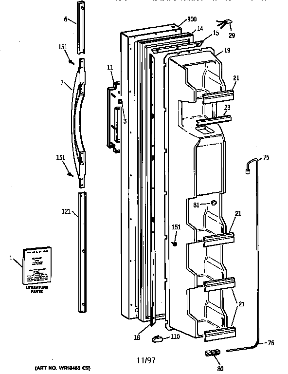 Kenmore 36358577890 freezer door diagram
