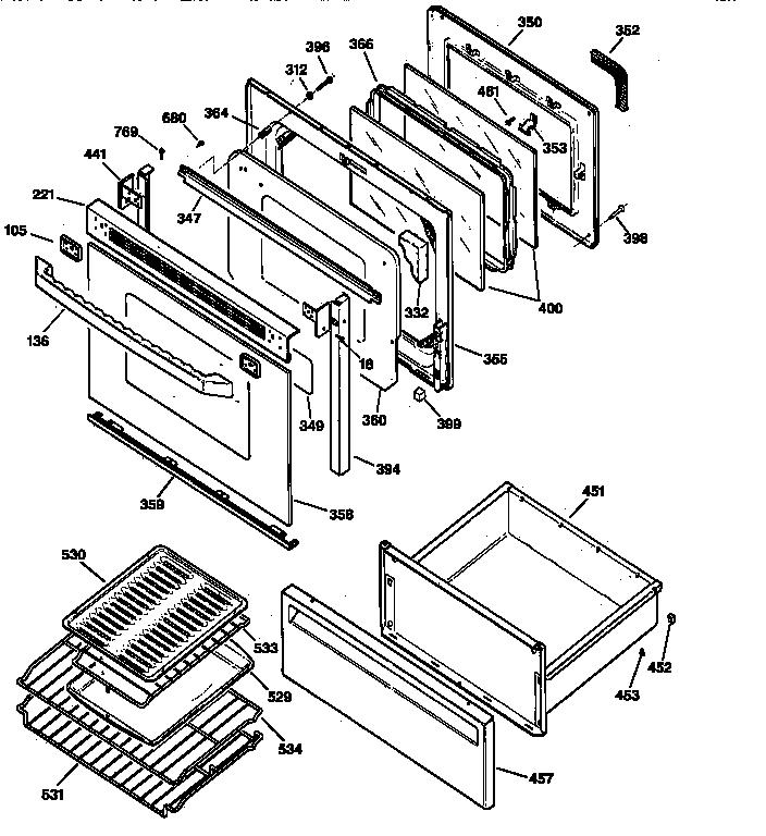 GE JB960AY1 door & body parts diagram