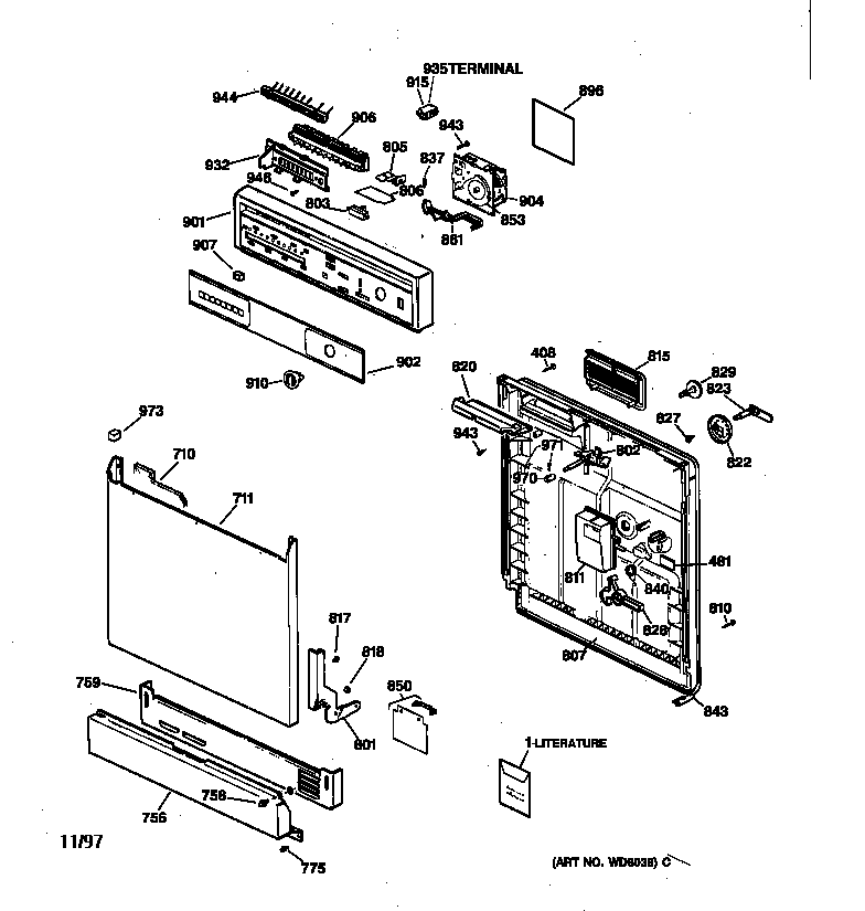 GE GSD3630Z00WW escutcheon & door assembly diagram