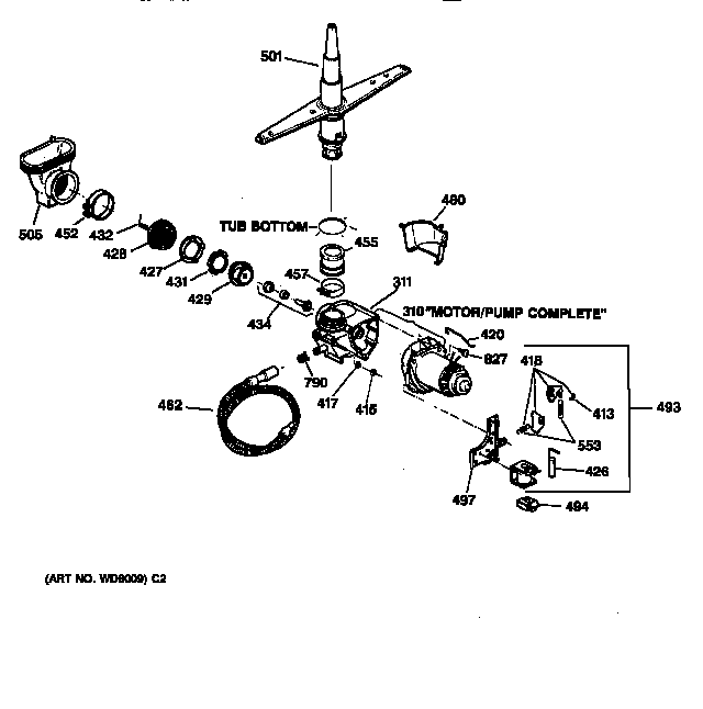 GE GSD3630Z00WW motor-pump mechanism diagram