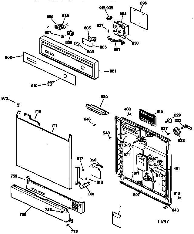 GE GSD2230Z00WW escutcheon & door assembly diagram