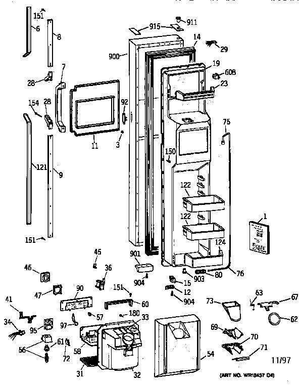 GE TFX30PBZAAA freezer door diagram