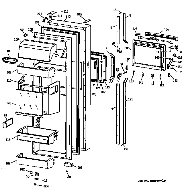 GE TFX30PBZAAA fresh food door diagram