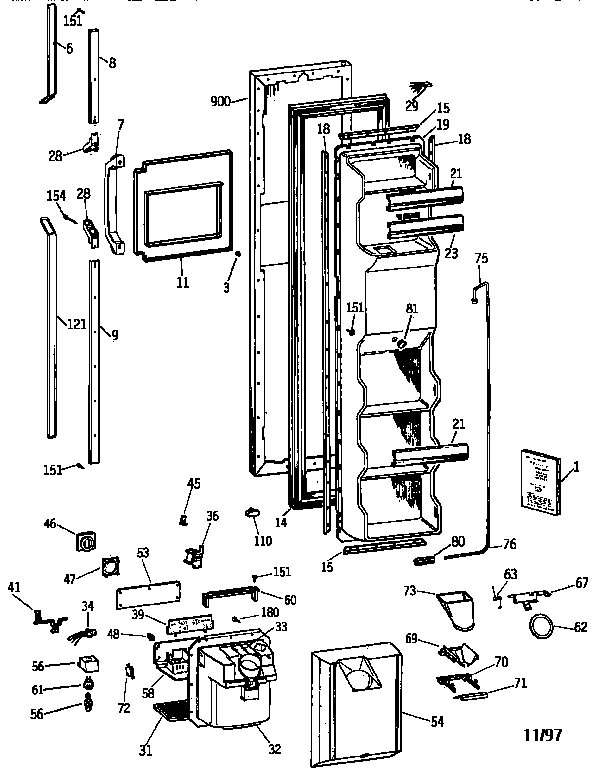GE TFX25PPZBAA freezer door diagram