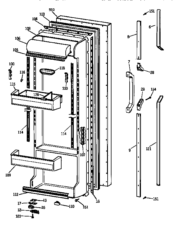 GE TFX25PPZBWW fresh food door diagram