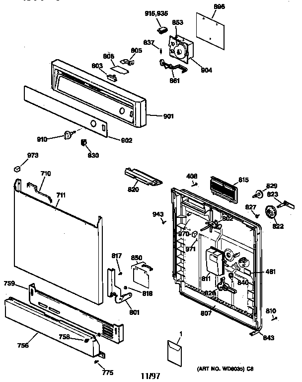 GE GSD2030Z00WW escutcheon & door assembly diagram