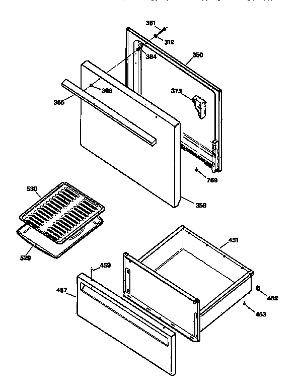GE JBS03V4 door & drawer parts diagram