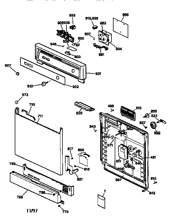 GE GSM2100Z00AD escutcheon & door assembly diagram