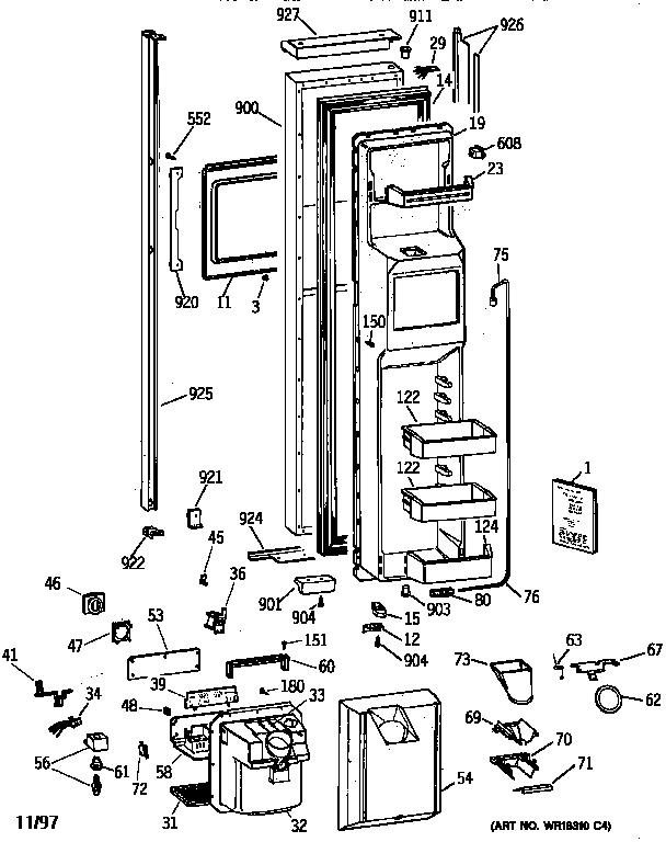 GE TPX24BPZBBB freezer door diagram