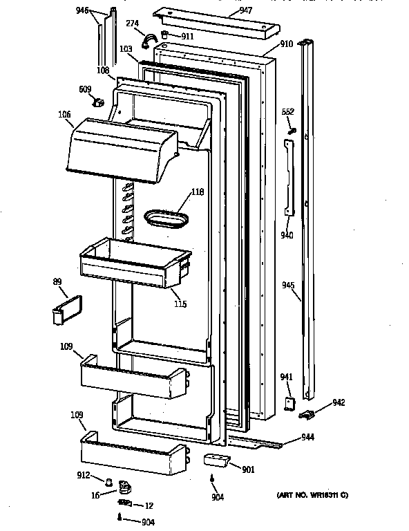 GE TPX24BPZBBB fresh food door diagram