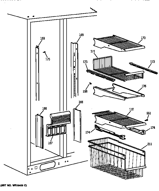 GE TPX24BPZBBB freezer shelves diagram