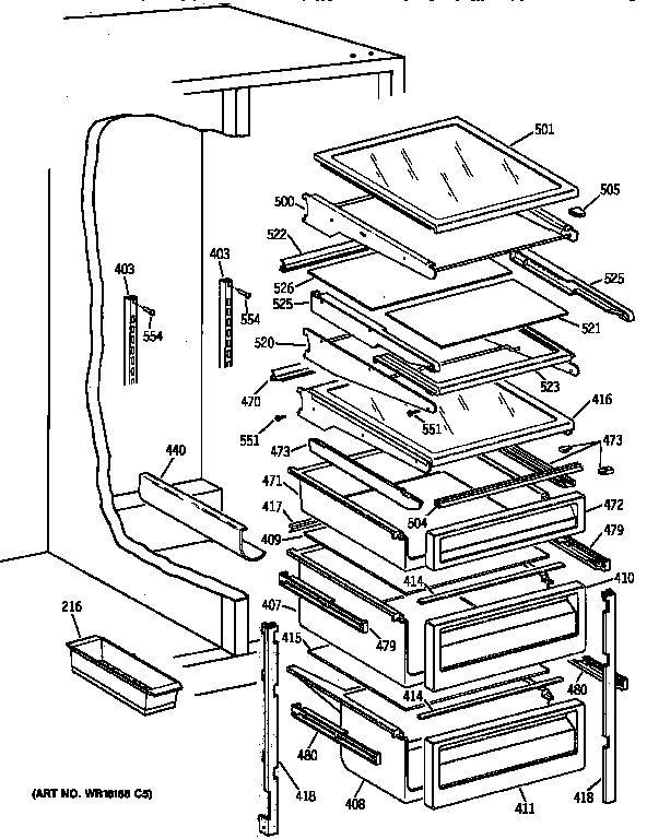 GE TPX24BPZBBB fresh food shelves diagram