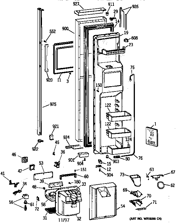 GE TPX24BPZBWW freezer door diagram