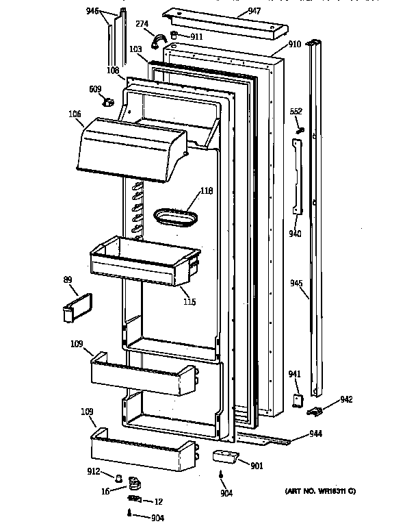 GE TPX24BPZBWW fresh food door diagram