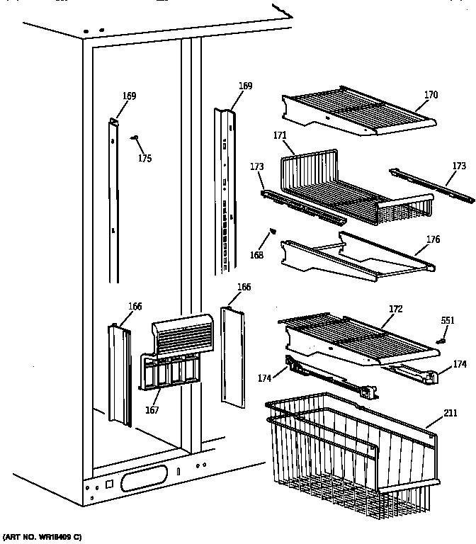 GE TPX24BPZBWW freezer shelves diagram