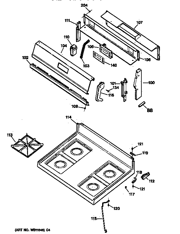GE JGBS15PEW1WH cooktop diagram
