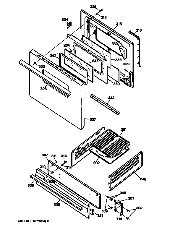 GE JGBS15PEW1WH door & drawer parts diagram