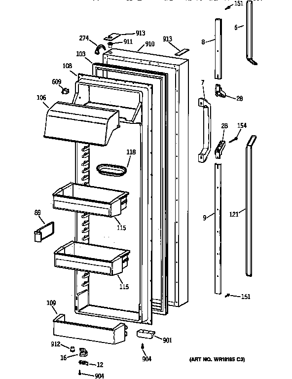 GE TFX30PPZCAA fresh food door diagram