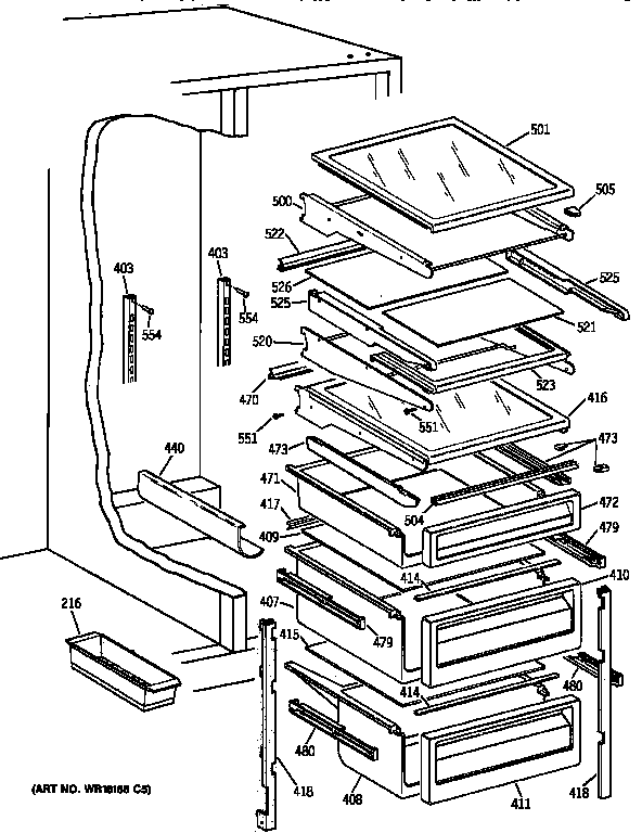 GE TFX30PPZCAA fresh food shelves diagram