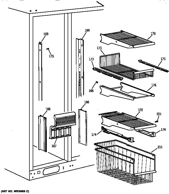 GE TFX30PPZCBB freezer shelves diagram