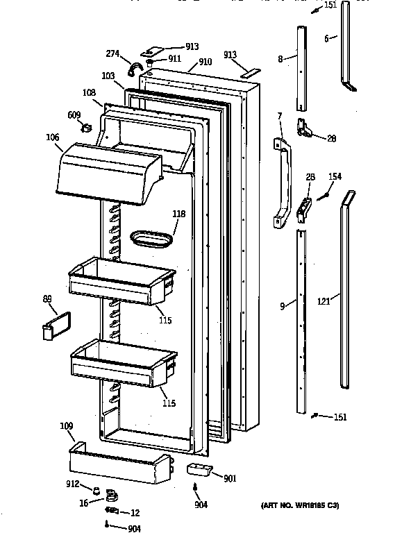 GE TFX30PPZCWW fresh food door diagram