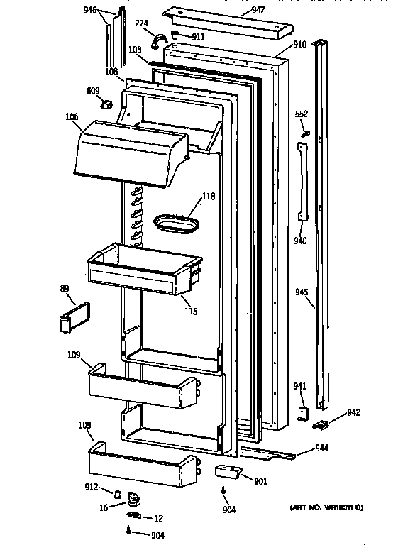 GE TPX24BPZCBB fresh food door diagram