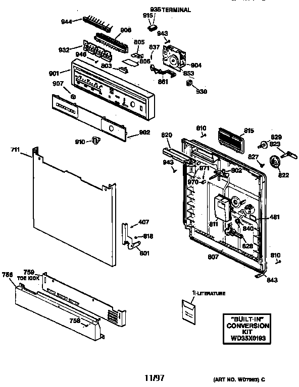 GE GSC720Y07WH escutcheon & door assembly diagram
