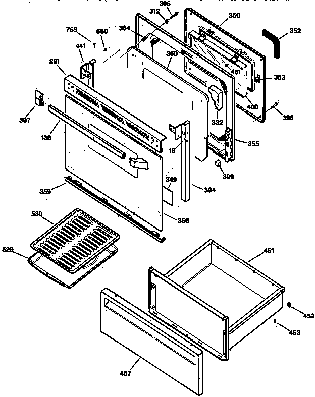 GE JBP26WY2 door & drawer parts diagram