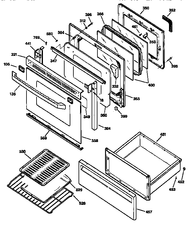 GE JBP79AY2 door & drawer parts diagram