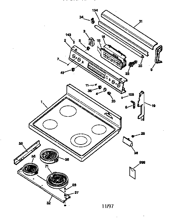 GE JBP79WY2 control panel & cooktop diagram