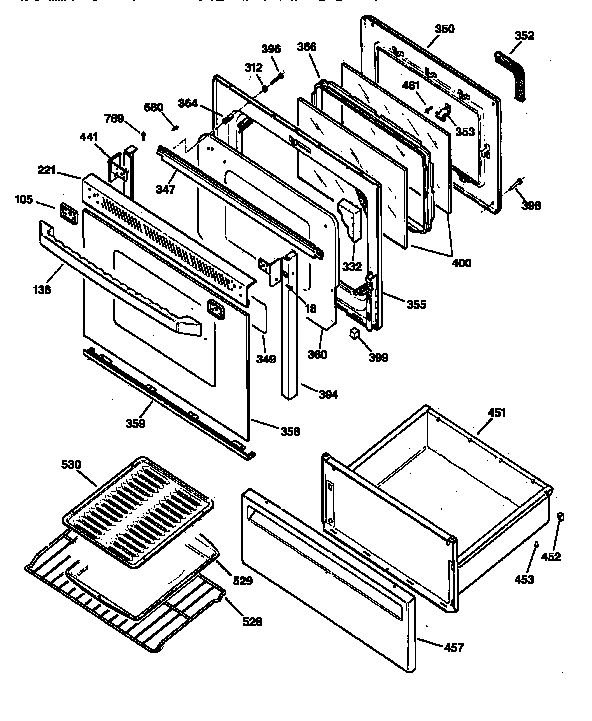 GE JBP79WY2 door & drawer parts diagram