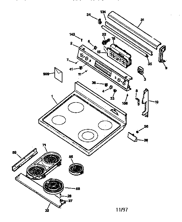 GE JB960AY2 control panel & cooktop diagram