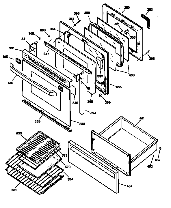 GE JB960AY2 door & drawer parts diagram