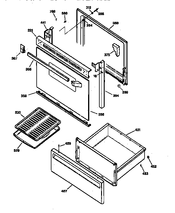 GE JBS03GV5 door & drawer parts diagram