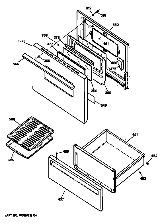 GE JBS07V5 door & drawer parts diagram