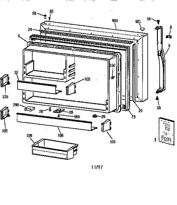 Kenmore 36368287891 freezer door diagram