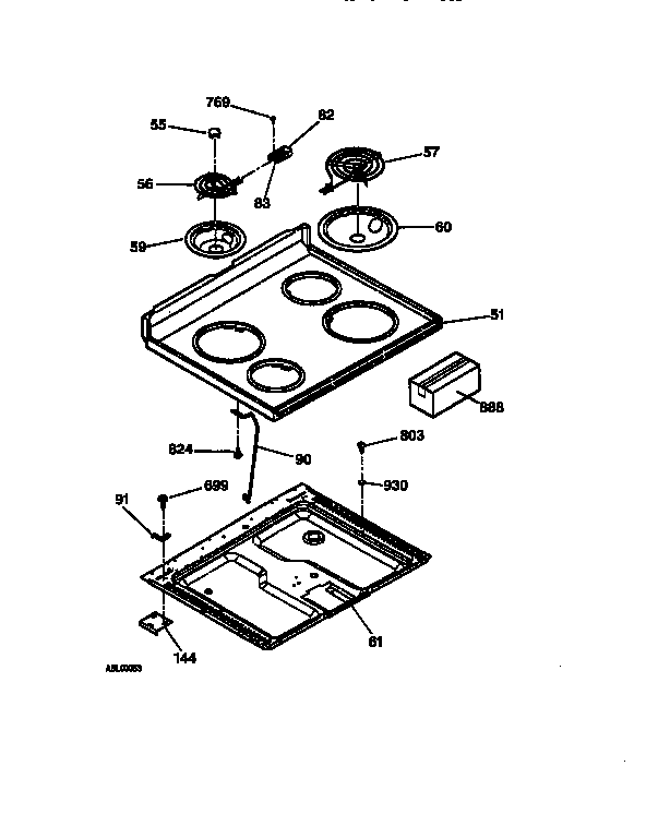 GE JBP23BY1AD cooktop diagram